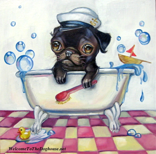 Pug in a Tub Painting by Alexis Trice - l'artboratoire