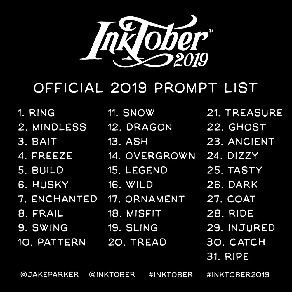 Liste officielle des thèmes Inktober 2019