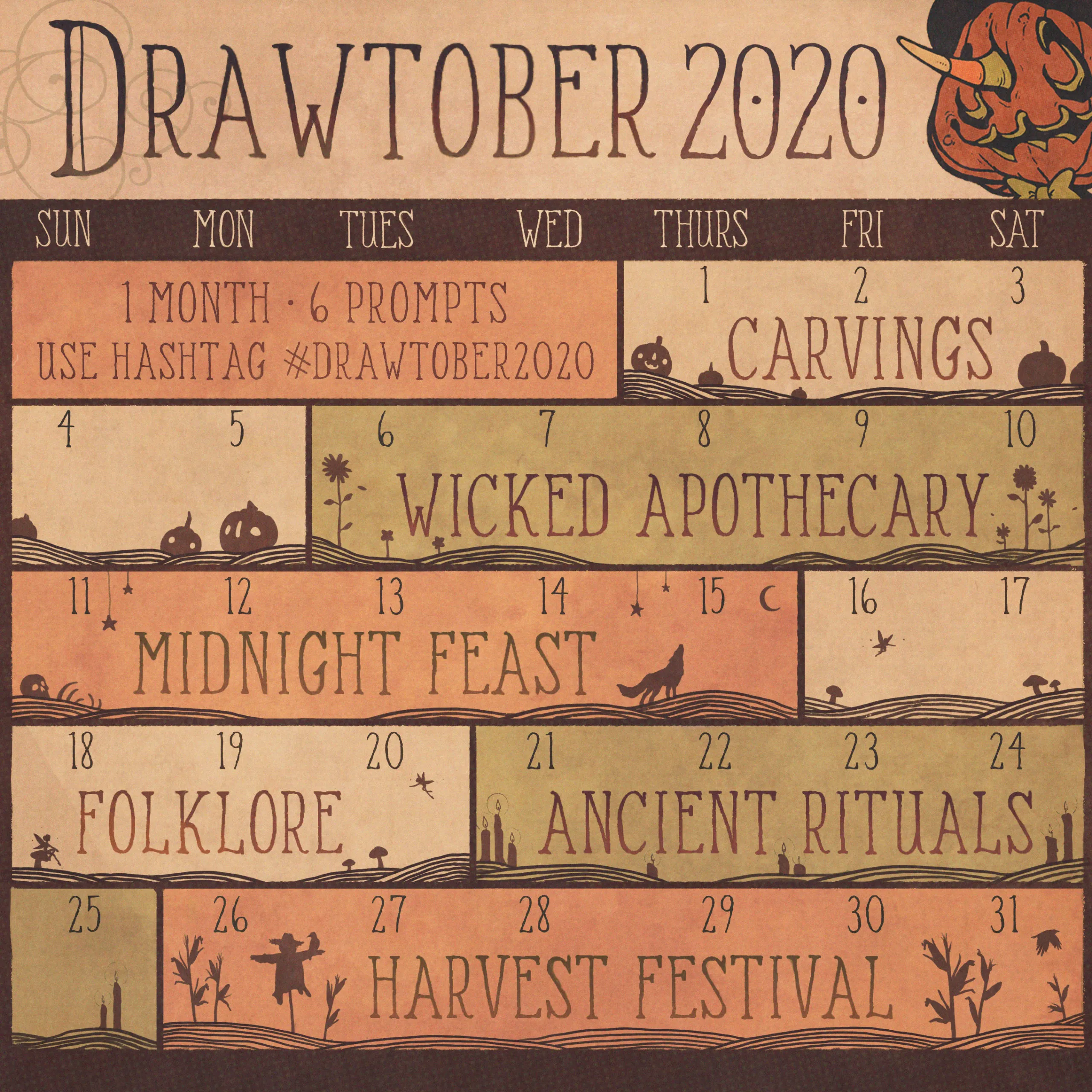 Drawtober 2020 – liste des thèmes