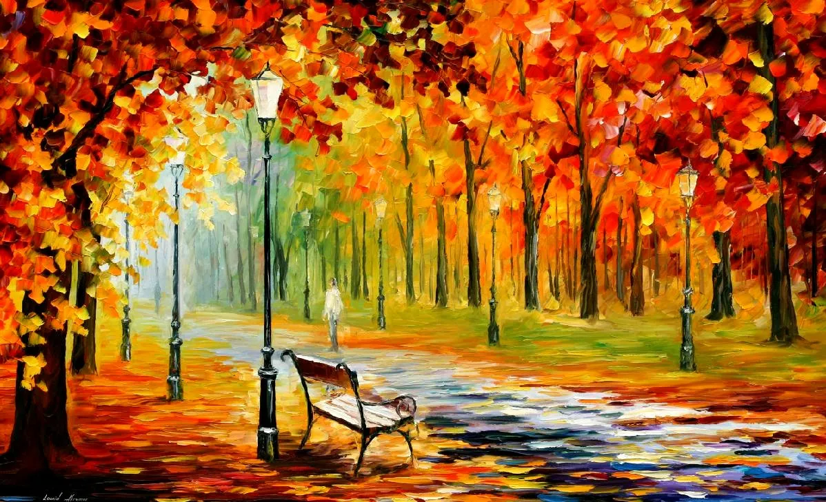 Banc et paysage d’automne – Leonid Afremov