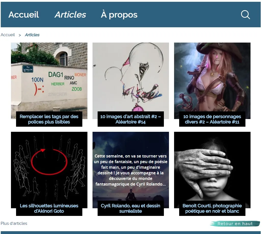 Ecran d'accueil du blog, version bleue