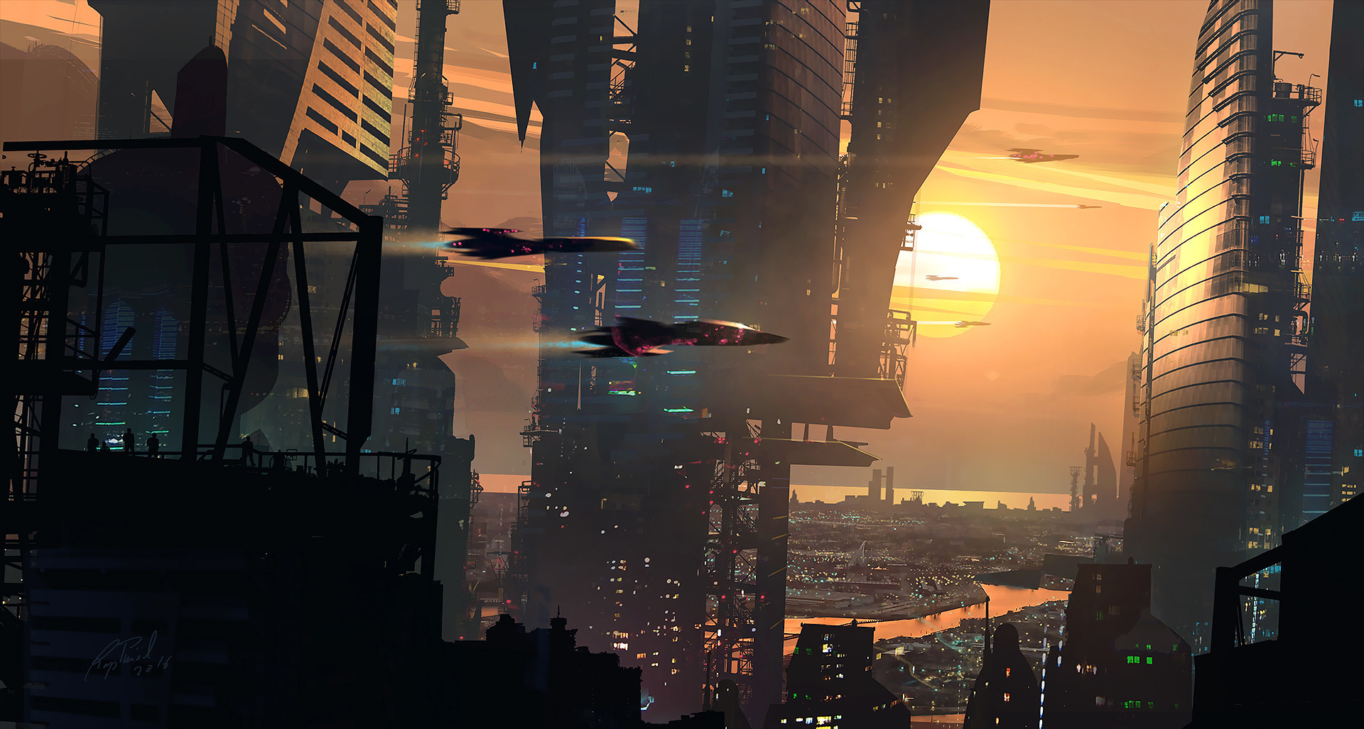 Futuristic sunset by Raphael Lacoste